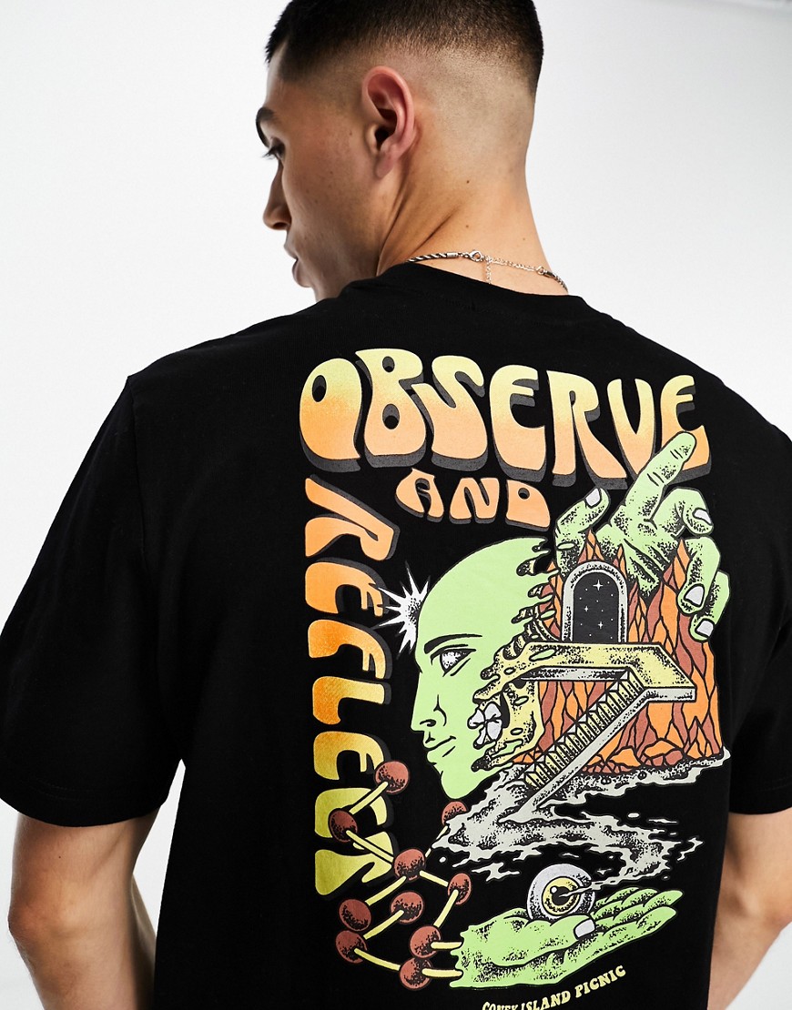 Coney Island Picnic co-ord short sleeve t-shirt in black with observe and reflect print