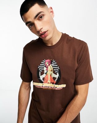 Coney Island Picnic co-ord short sleeve t-shirt in brown with auto body chest print