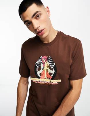 Coney Island Picnic Coney Island Picnic co-ord short sleeve t-shirt in brown with auto body chest print