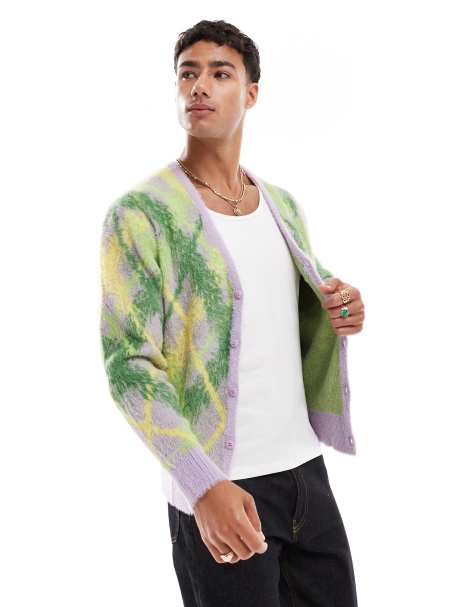 Coney Island Picnic Coney island picnic grass plaid fuzzy cardigan in fair orchid in fair orchid - view 1