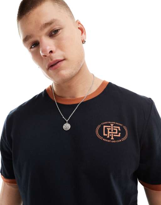 Coney Island Picnic – Czarny T-shirt z lamówkami