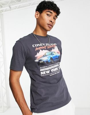 Coney Island Picnic import nights t-shirt in grey with chest print