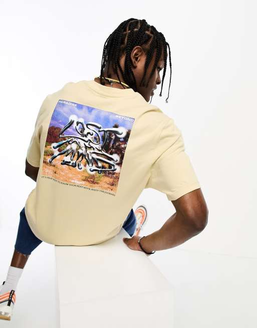 Coney Island Picnic – Kurzärmliges T-Shirt in Beige mit „Lost Mind“-Print auf Brust und Rücken