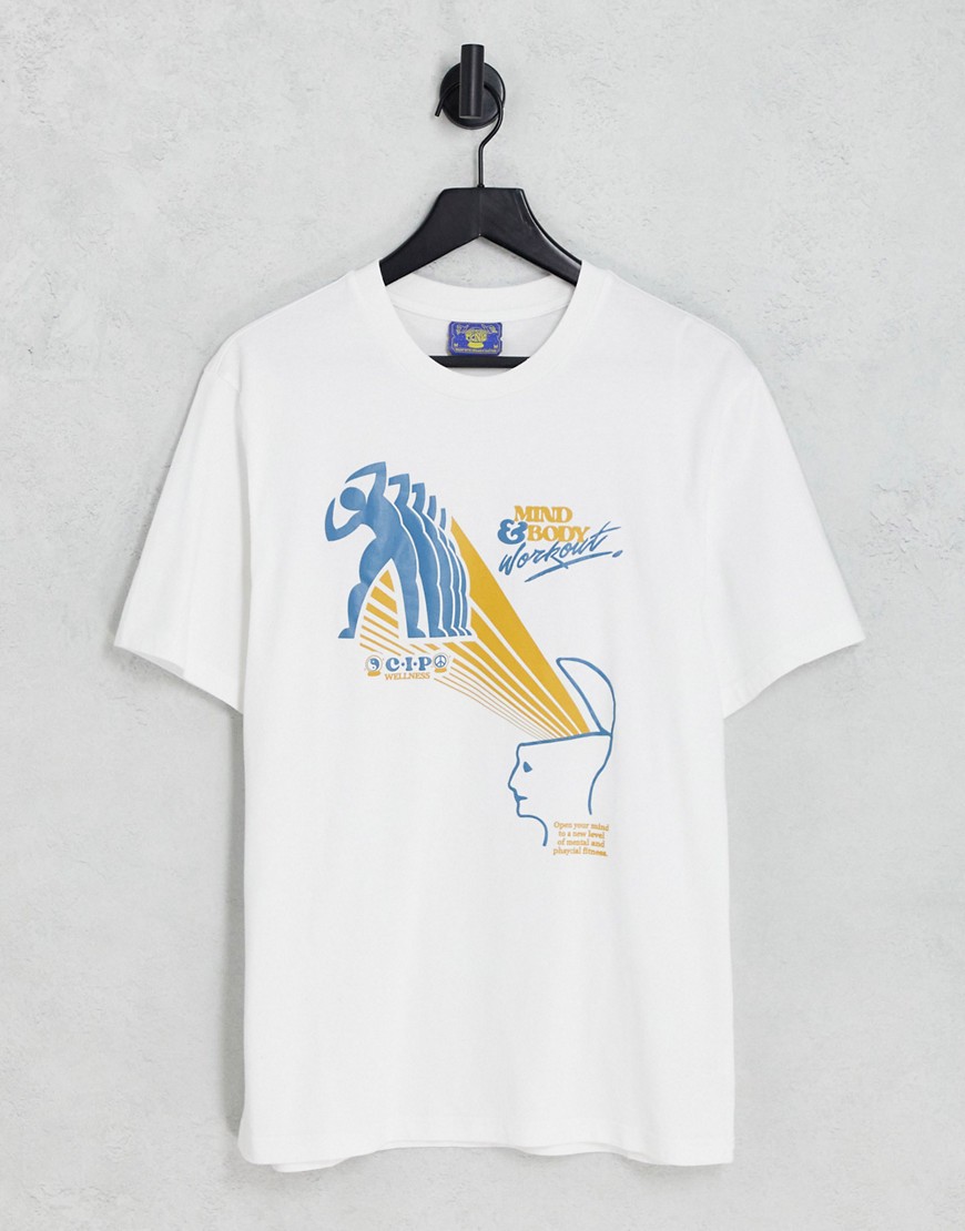 'Mind & Body' T-shirt in white with placement prints