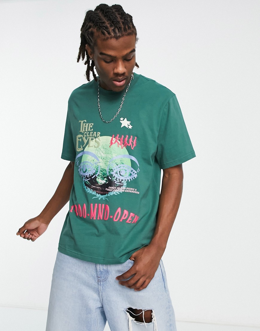 Coney Island Picnic mind open t-shirt in washed green with graphic print