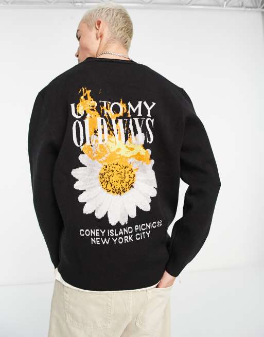 Coney Island Picnic old ways cardigan in black with back print