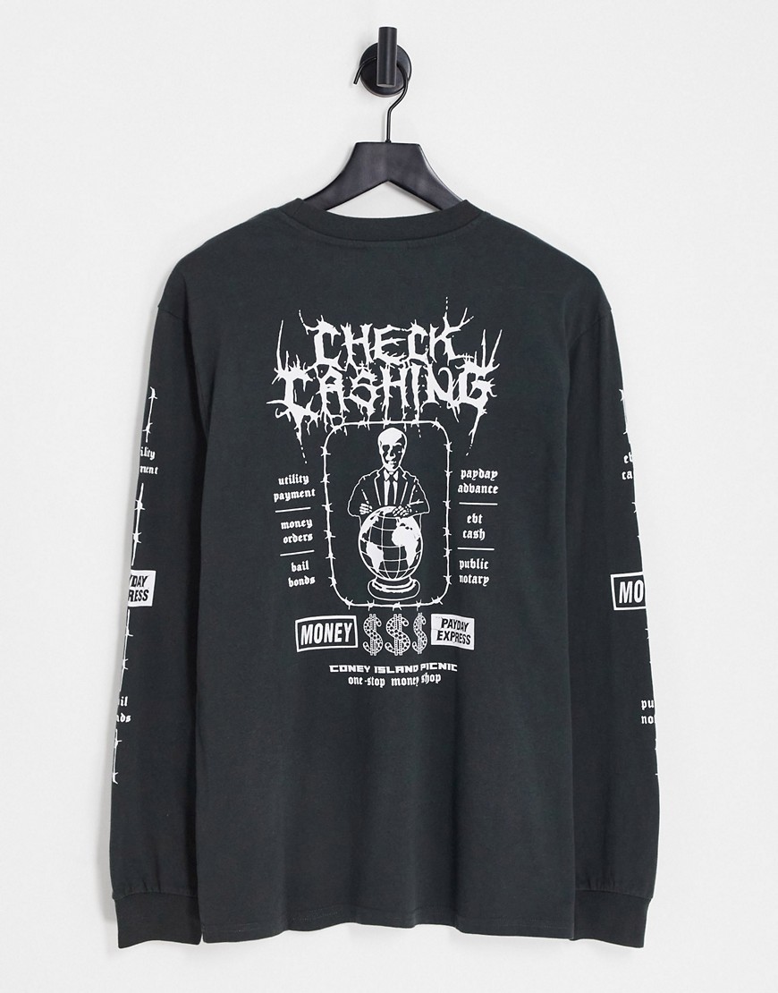 Coney Island Picnic payday long sleeve t-shirt in black with placement prints