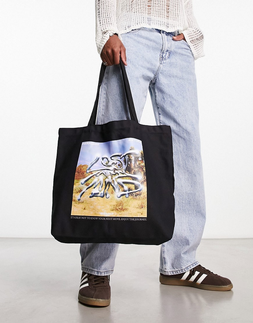 Coney Island Picnic premium tote bag in black with lost mind print