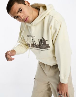Coney Island Picnic pullover hoodie in beige with utopia chest and back print