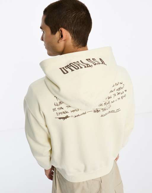 Coney Island Picnic pullover hoodie in beige with utopia chest and back print, 2 of 4