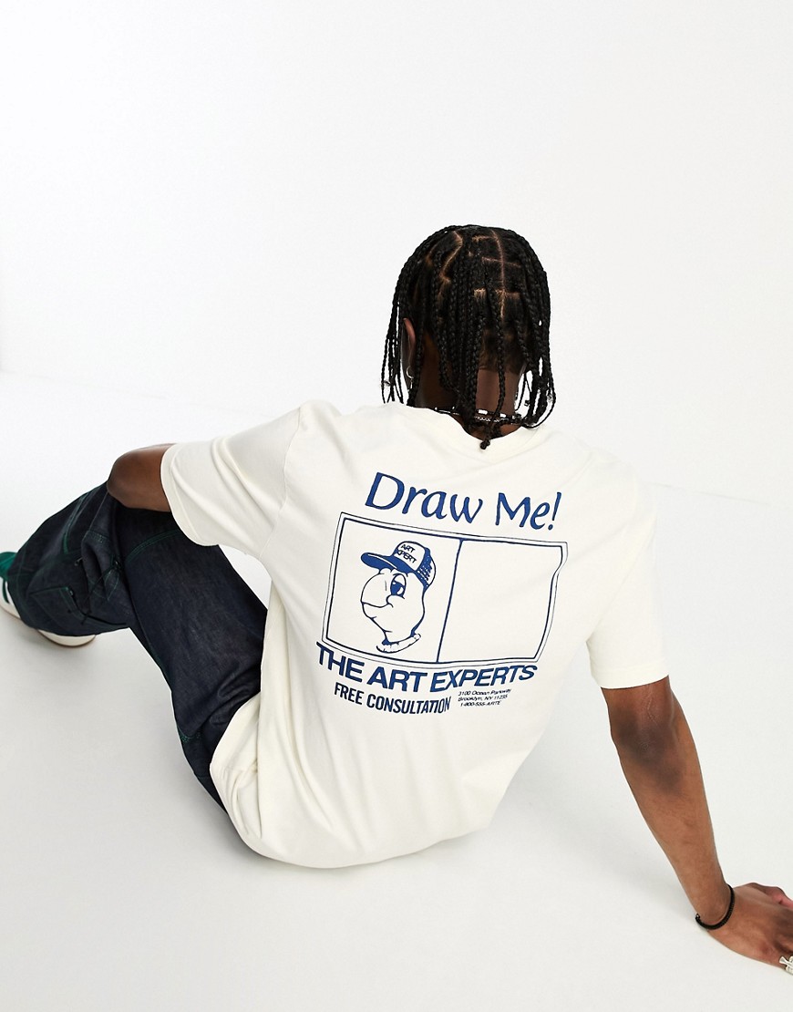 coney island picnic - råhvid t-shirt med korte ærmer og 'art school'-print på brystet og ryggen