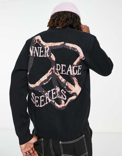 Coney Island Picnic 'Seekers' cardigan in black with chest and back print