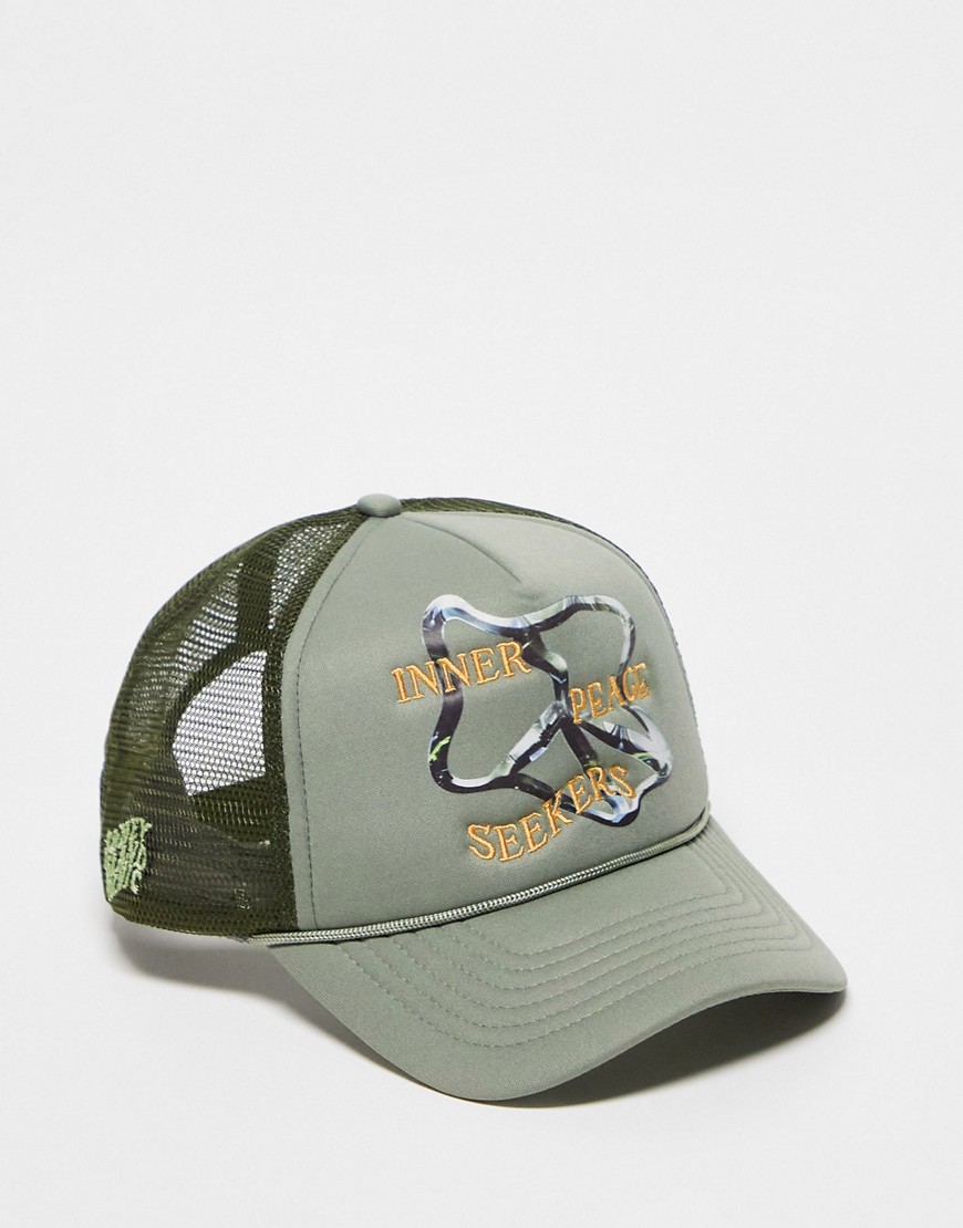 Coney Island Picnic seekers trucker cap in dusty green with placement print