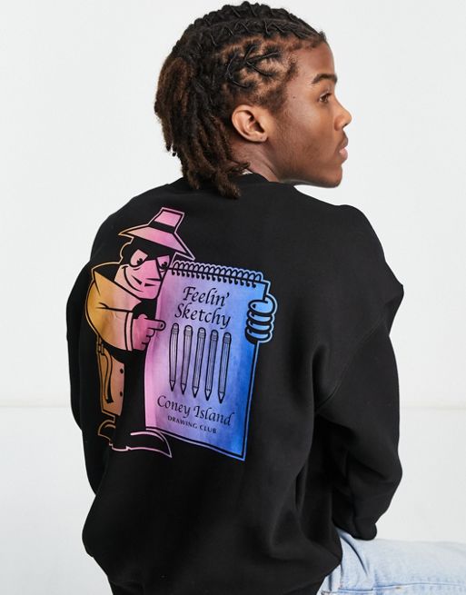 Coney Island Picnic - Sketchy - sweatshirt Stickerei met print op de borst en rug in zwart