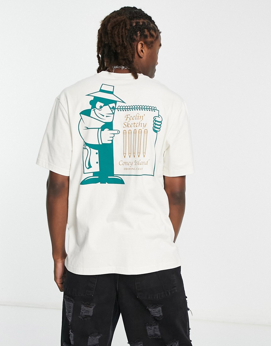 Coney Island Picnic sketchy t-shirt in off white with chest and back print