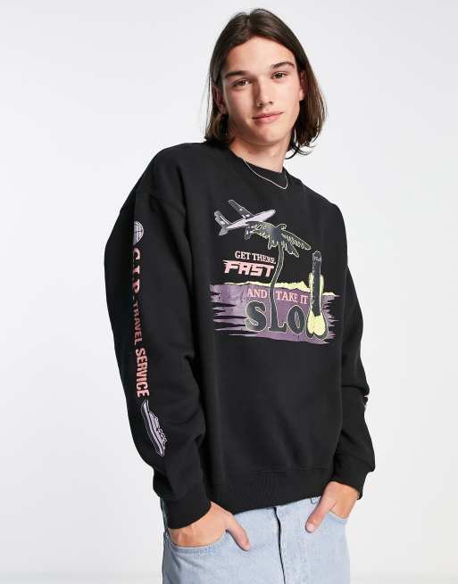 Coney Island Picnic - Sweatshirt met 'Take it slow'-slogan in zwart