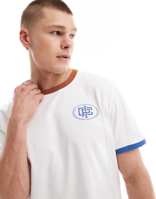 Coney Island Picnic - T-shirt met kleurvlakken en gekleurde randjes in gebroken wit