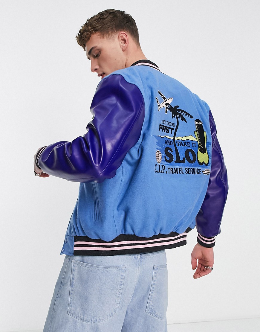 Coney Island Picnic 'Take It Slow' varsity jacket in blue-Multi