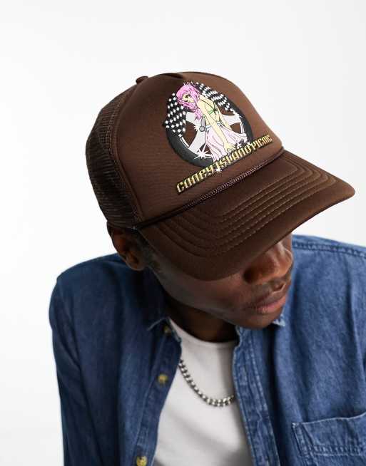 Coney Island Picnic - Truckerpet in bruin met carrosserie-print