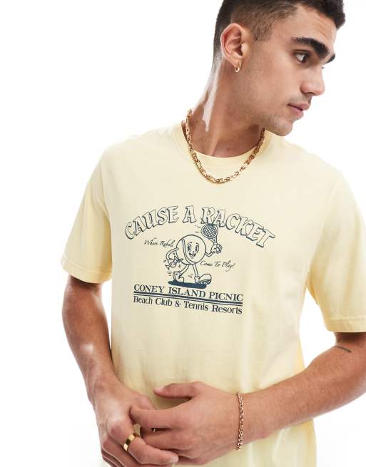 Coney Island Picnic Unisex – Żółty T-shirt z grafiką z motywem rakiety