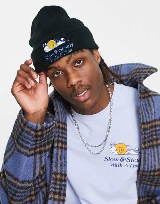 Coney Island Picnic walkathon beanie in black with embroidery ASOS