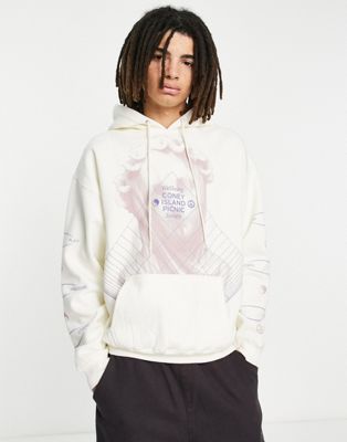 Coney Island Picnic wellbeing society pullover hoodie in white with placement prints