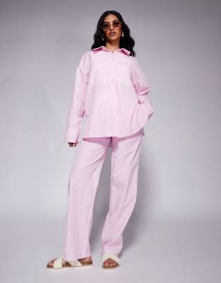 Conjunto a rayas rosas de camisa extragrande y pantalones de popelina exclusivo de Kaiia - view 1