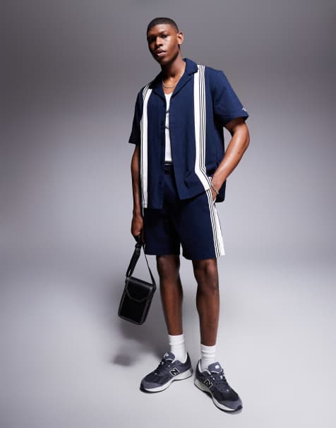 Conjunto azul marino a rayas de camisa y pantalones cortos de Alma de Ace - view 1