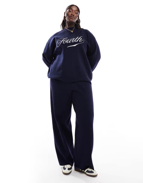 Conjunto azul marino de pantalones de pernera ancha y jersey con cuello alto y logo de punto de 4th & Reckless Plus - view 1