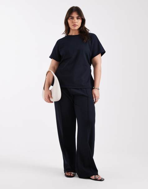 Conjunto azul marino de pantalones de pernera ancha y top con detalle fruncido de ONLY Curve - view 1