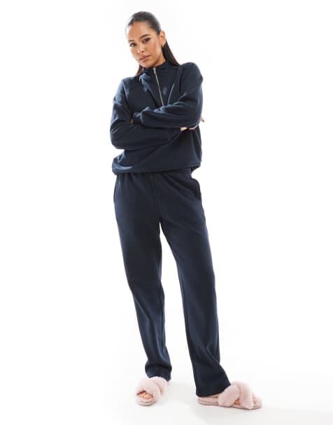 Conjunto azul marino de sudadera con media cremallera y joggers con lazada en la cintura de PIECES - view 1