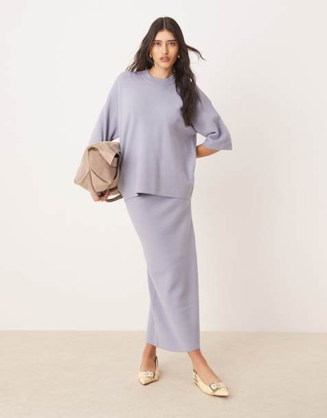 Conjunto azul pálido estructurado de falda semilarga y camiseta de punto de ASOS DESIGN - view 1