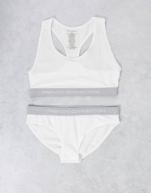 Conjunto blanco y gris de sujetador y braguitas de French Connection