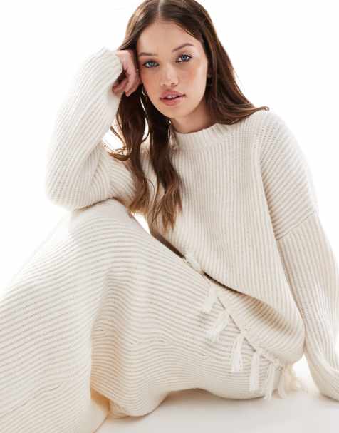 Conjunto color crema de falda larga y jersey con borlas de mezcla de lana de 4th & Reckless - view 1