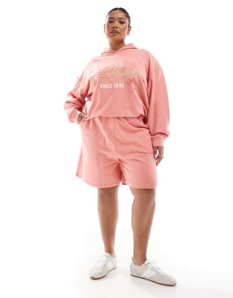 Conjunto color melocotón de pantalones cortos y sudadera con capucha y estampado gráfico del logo exclusivo de Renee Studio - view 1