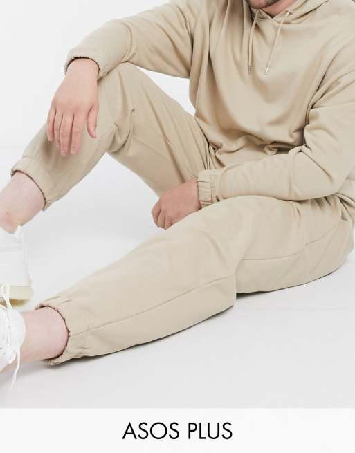 Conjunto de chándal de talla grande beis de corte extragrande de sudadera con capucha y joggers de algodón orgánico de ASOS DESIGN