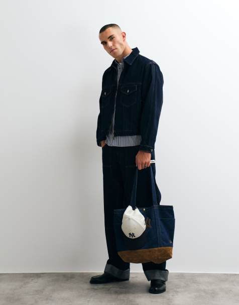 Conjunto de chaqueta vaquera oversize con cremallera frontal en índigo azul crudo - view 1