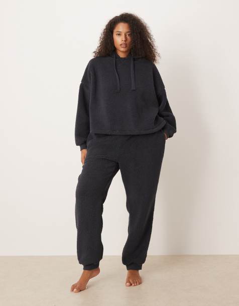 Conjunto de estar por casa azul tinta de joggers y sudadera extragrande con capucha de tejido suave de ASOS DESIGN Curve - view 1