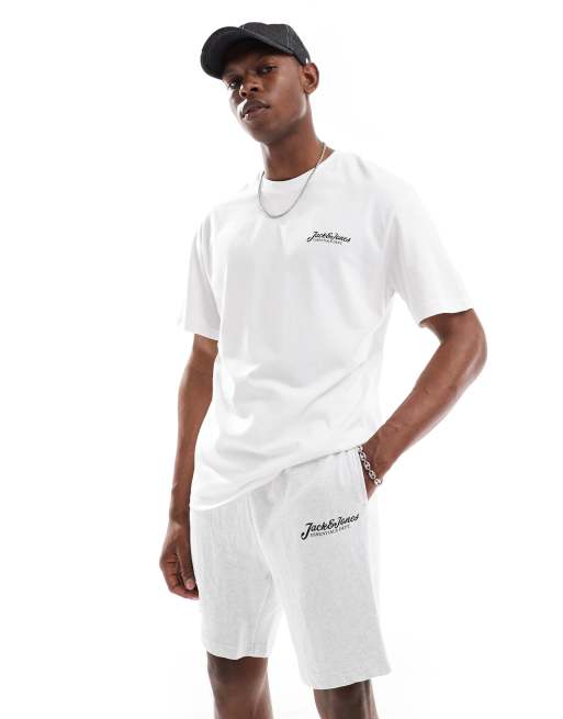 Conjunto de estar por casa blanco y gris de camiseta y pantalones cortos con logo de texto de Jack & Jones , 3 de 4