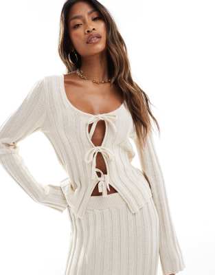 Conjunto de estar por casa color crema de cárdigan con lazada delantera y falda de punto de ASOS DESIGN - view 1