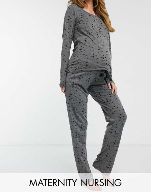 Conjunto de pijama premamá gris con estampado de salpicaduras para de Mamalicious |