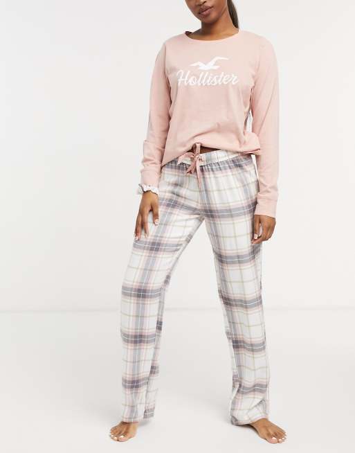 Conjunto de pijama rosa de franela de Hollister |