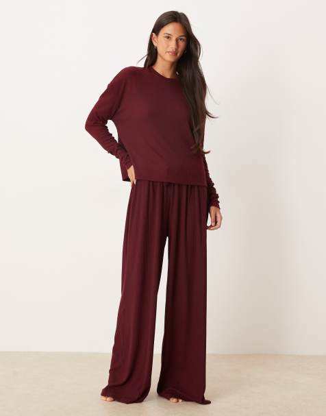 Conjunto de ropa de estar por casa burdeos acanalado Mix & Match de ASOS DESIGN - view 1
