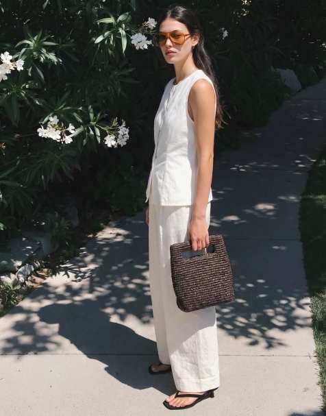 Conjunto de sastre blanco de chaleco y pantalones de corte barrel de tejido efecto lino de Vero Moda - view 1