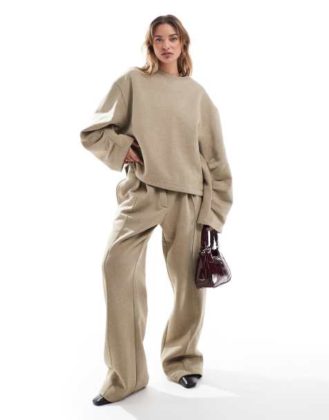 Conjunto de sastre caqui jaspeado de joggers extragrandes y sudadera con detalle de costuras de ASOS DESIGN - view 1