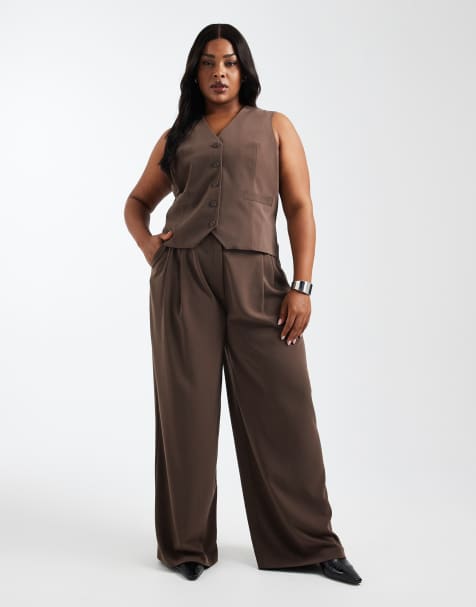 Conjunto de sastre marrón chocolate de pantalones y chaleco de traje de ONLY Curve - view 1