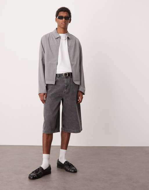 Conjunto de vestir gris de chaqueta Harrington corta con raya diplomática de ASOS DESIGN