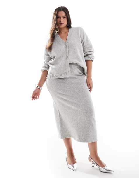 Conjunto gris de camisa y cárdigan con cuello de pico de ASOS DESIGN Curve - view 1