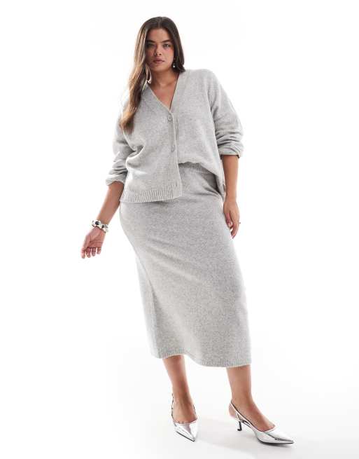 Conjunto gris de camisa y cárdigan con cuello de pico de ASOS DESIGN Curve