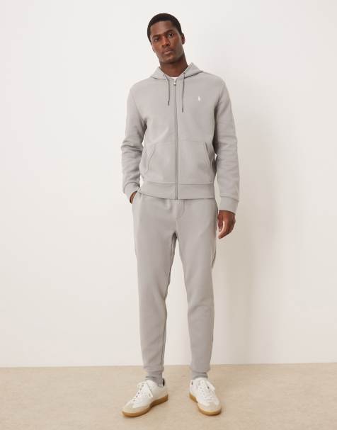 Conjunto gris de joggers y sudadera con capucha, cremallera y logo de icono de punto doble de Ralph Lauren - view 1